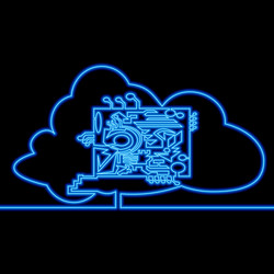continuous line cloud data network neon concept vector image