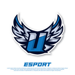 Eagle wing esport logo letter u design template vector