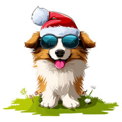 Festive pup - happy lassie dog with santa hat vector