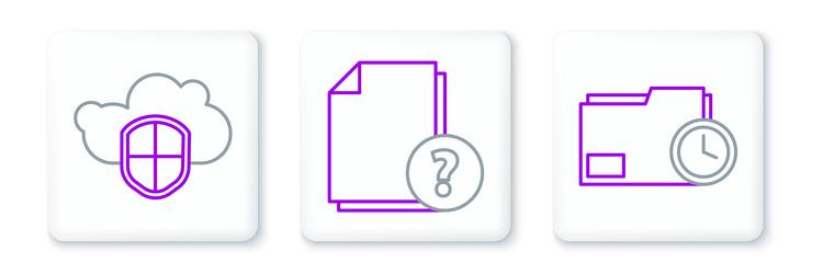 set line document folder with clock cloud vector image