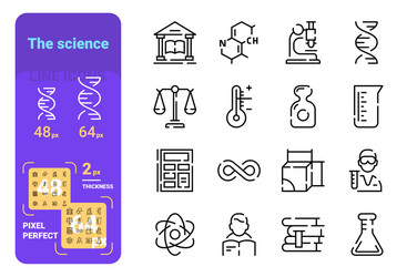 set science simple lines icons theory vector image