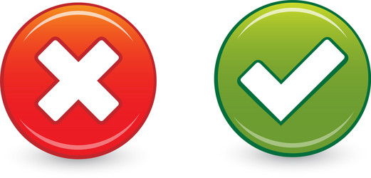 Web buttons green check mark and red cross vector