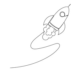 one continuous line rocket drawing spaceship icon vector image