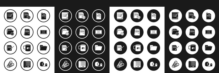 set file document and binder clip folder settings vector image