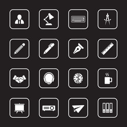 White flat icon set 8 with rounded rectangle frame vector