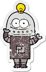 Distressed sticker a happy carton robot vector