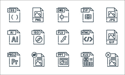 File type line icons linear set quality vector