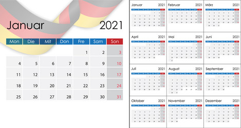 simple calendar 2021 on german language week vector