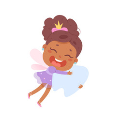 Tooth fairy character flying with molar isolated vector