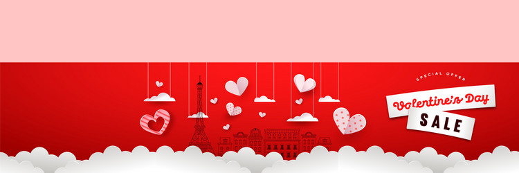 Valentines day sale paper cut paris city template vector