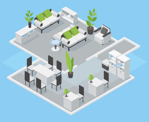 isometric zoned interior office or co-working vector