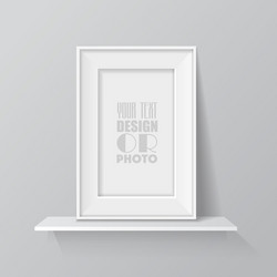 realistic blank picture frame on white shelf vector