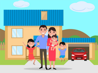 cartoon happy family bought a new house vector