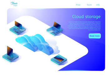 cloud data storage web page template vector image