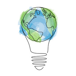 earth globe inside lightbulb one continuous line vector image