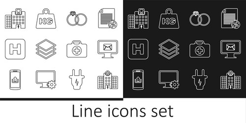 Set line medical hospital building monitor vector