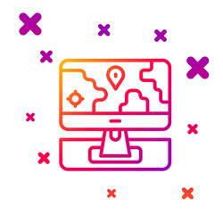 Color line computer monitor and folded map vector