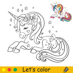 Coloring cute little dreaming unicorn vector