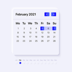 February 2021 calendar template user interface vector