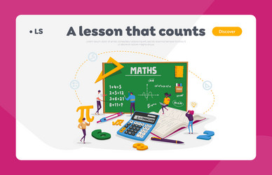 Math science landing page template tiny students vector