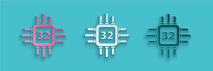 paper cut computer processor with microcircuits vector image