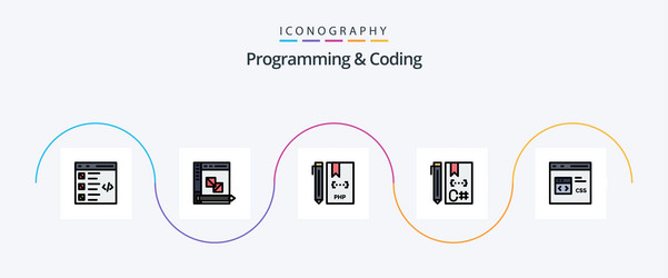 programming and coding line filled flat 5 icon vector image