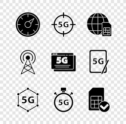 set digital speed meter 5g network globe sim vector image