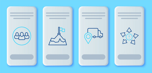 Set line mountains with flag delivery tracking vector