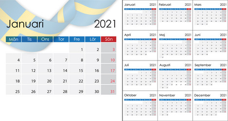 Simple calendar 2021 on swedish language week vector