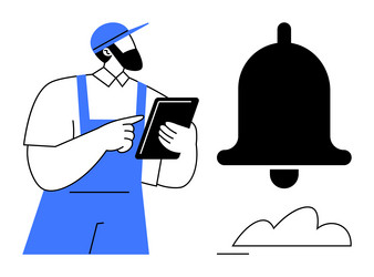 worker checking digital tablet with notification vector image