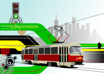 abstract hi-tech background with tram image 3d vector