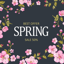 Spring Sale Card with Sakura Flowers Vector Image