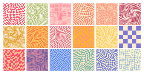 groovy checkered pattern colorful distorted tiled vector image