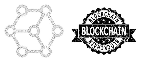 Textured blockchain ribbon seal stamp and mesh vector
