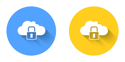 White cloud computing lock icon isolated with long vector