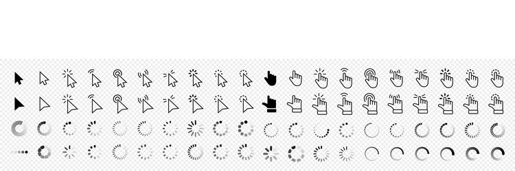 Computer mouse click cursor gray arrow icons set vector