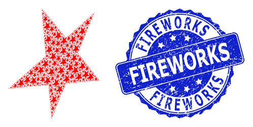 grunge fireworks round seal stamp and recursion vector