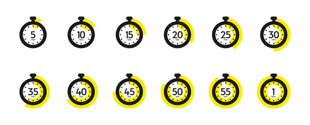 Timer and stopwatch icon set countdown vector