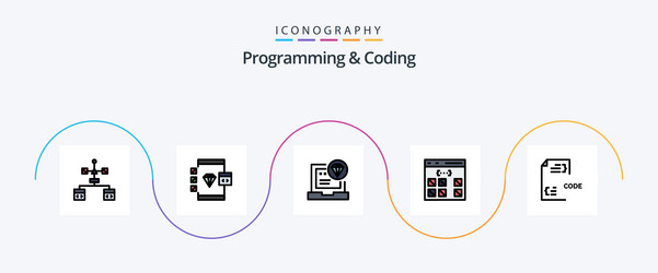 programming and coding line filled flat 5 icon vector image