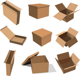 set paper yellow boxes for packing goods vector