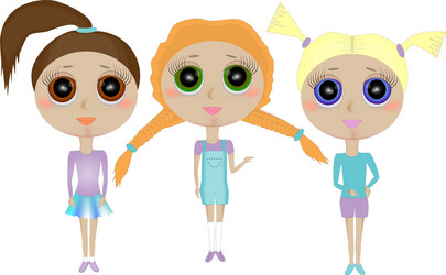 three characters funny little girls with big vector