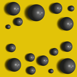 3d black spheres on the yellow abstract background vector