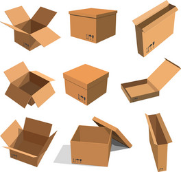 set paper yellow boxes for packing goods vector