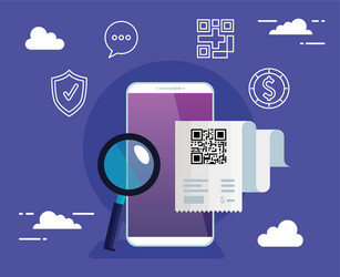 smartphone with code qr and set icons vector image