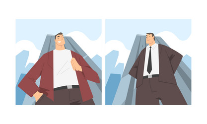 Man character in formal suit with light up view vector