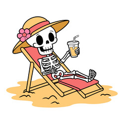 relaxing skeleton on beach chair cartoon Vector Image