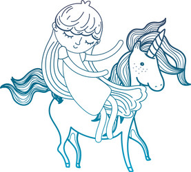 degraded outline beauty girl and unicorn with nice vector