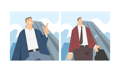 Man character in formal suit with light up view vector