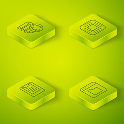 set isometric line processor with cpu server vector image
