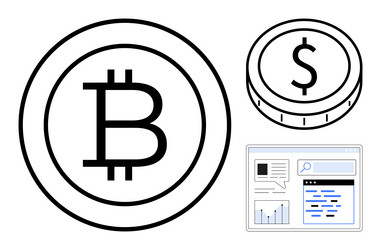 cryptocurrency and dollar coin with data analytics vector image